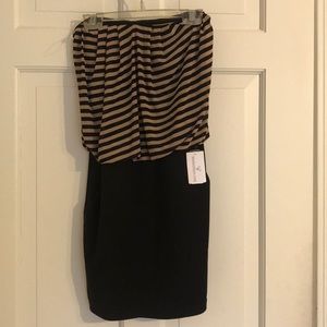 Back & beige strapless dress